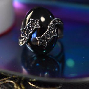 Shooting Star Black Agate and Swiss Marcasite Ring
